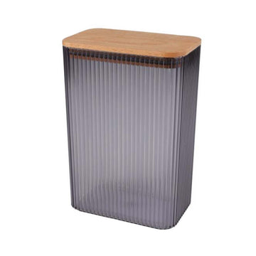 2L Ribbed Plastic Container with Airtight Bamboo Lid Grey