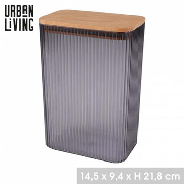 2L Ribbed Plastic Container with Airtight Bamboo Lid Grey