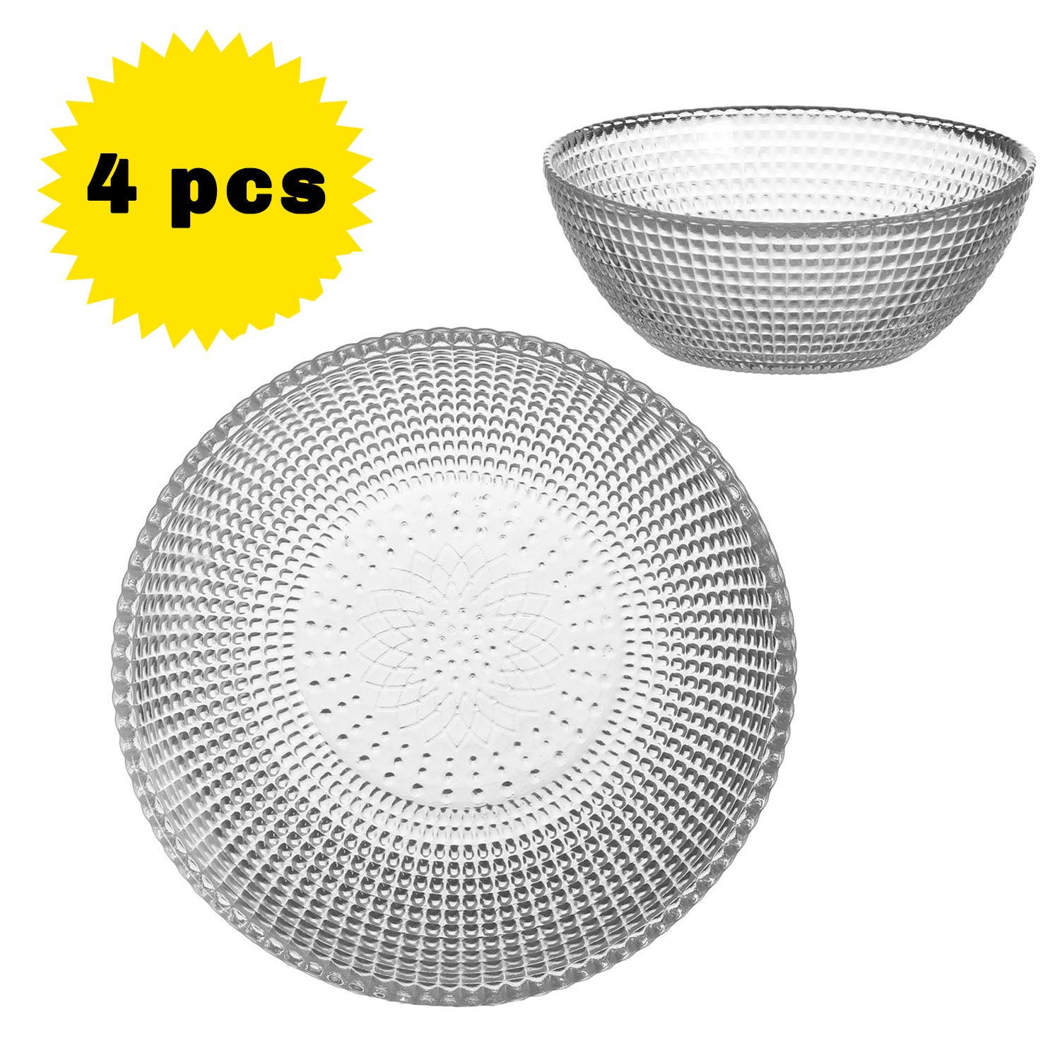 Set of 4 13cm Classic Round Dinnerware Glass Bowl