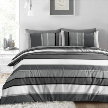 Stripes Complete Duvet Cover Set, King, Grey & Black