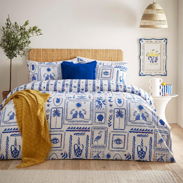 Furn Greek Island Icons Frieze Duvet Cover Set, King, Blue
