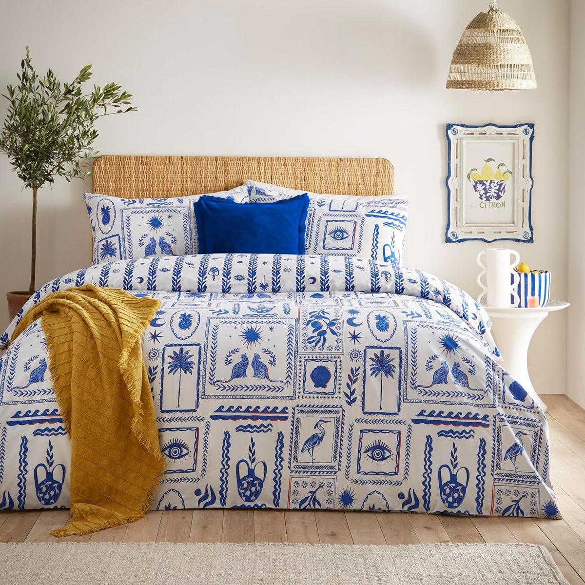 Furn Greek Island Icons Frieze Duvet Cover Set, Double, Blue