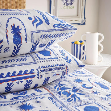 Furn Greek Island Icons Frieze Duvet Cover Set, Double, Blue