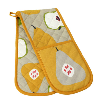 Apple & Pears Double Oven Gloves 100% Cotton, Ochre Yellow