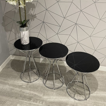 Round Side Tables Valencia 3-Set Steel Chrome Mirrored Top