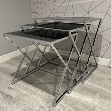 Square Nesting Tables Valencia 3-Set Mirror Black Glass