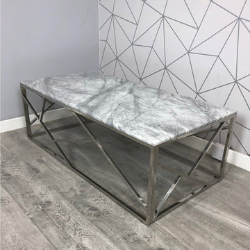 Rectangle Marble Coffee Table Steel Frame Room Furniture