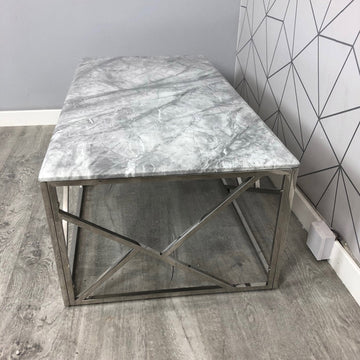 Rectangle Marble Coffee Table Steel Frame Room Furniture