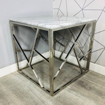 Marble Top End Table Tea Coffee Home Living Room Furniture