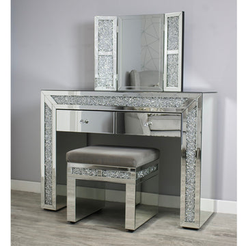 Silver Sparkle Table Set 2 Drawer Make Up Desk Mirror