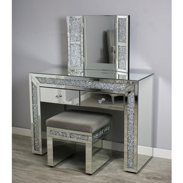 Silver Sparkle Table Set 2 Drawer Make Up Desk Mirror