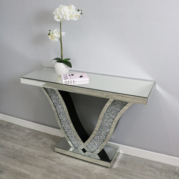 V Shaped Console Table Mirror Finish Home Furniture