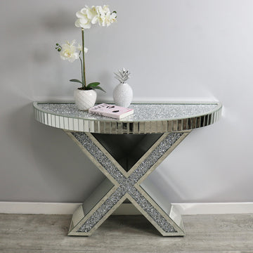 X Shaped Console Table Mirror Finish Home Furniture