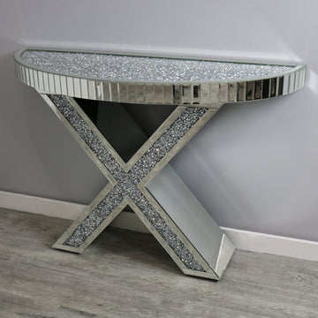 X Shaped Console Table Mirror Finish Home Furniture