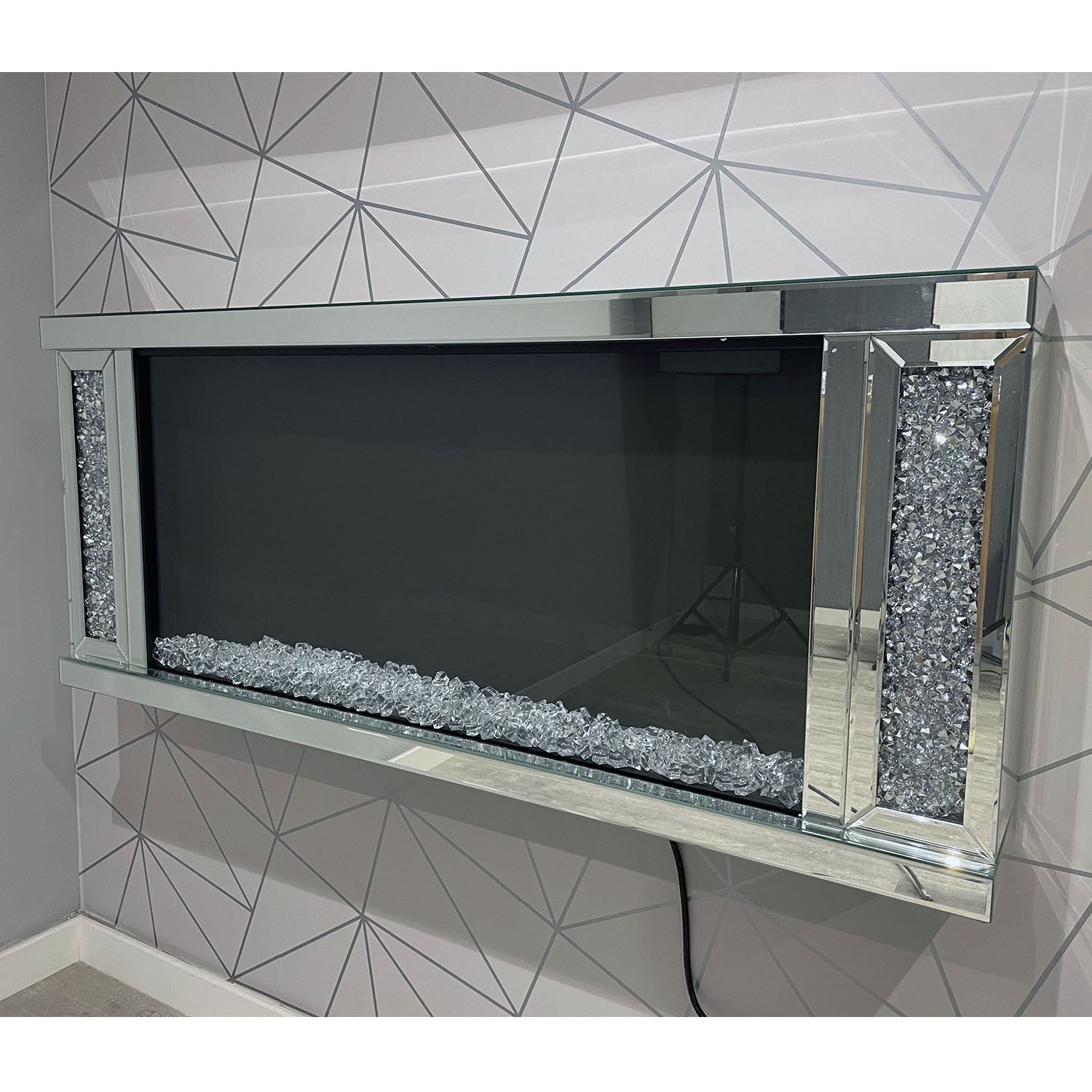 Floating Wall Mounted Fireplace Mirror LED Flame Effect