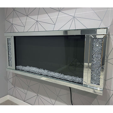 Floating Wall Mounted Fireplace Mirror LED Flame Effect