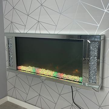Floating Wall Mounted Fireplace Mirror LED Flame Effect