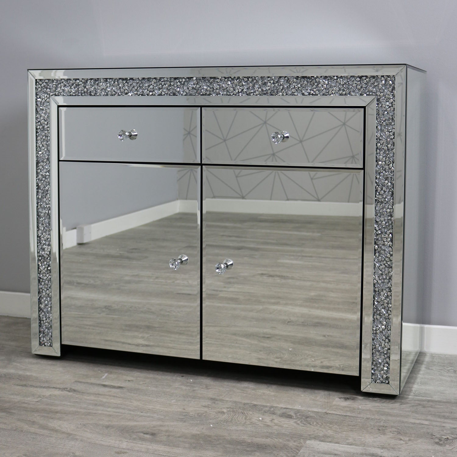 Small 2 Drawer Sideboard 2 Door Mirrored Home Furniture