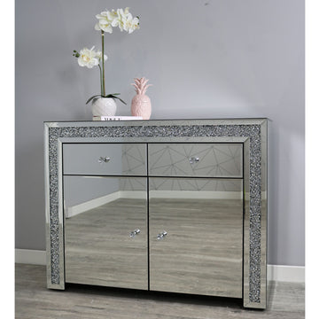 Small 2 Drawer Sideboard 2 Door Mirrored Home Furniture