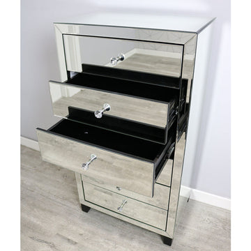 Mirrored Tall Boy Chest of 6 Drawers Bedroom Furniture
