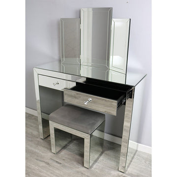 2 Drawer Mirrored Dressing Table Set Make Up Desk Mirror