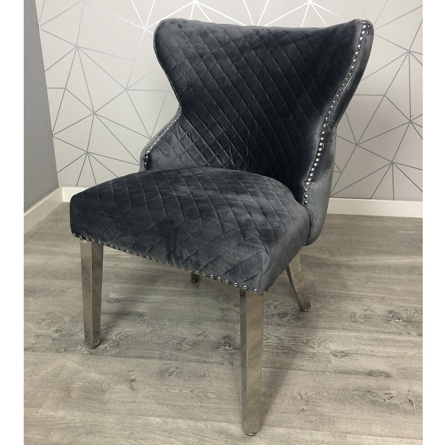 Grey Velvet Dining Chair Knocker Back Lounge Chair