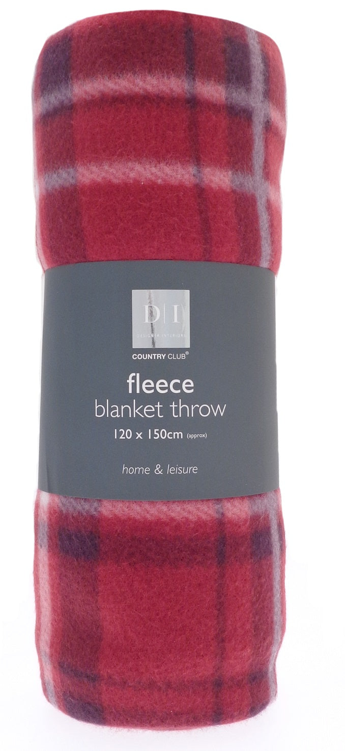 Classic Tartan Fleece Blanket Throw, 120x150cm - Red