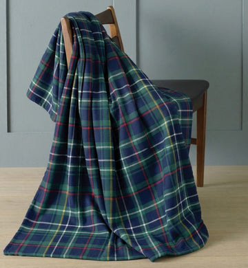 Balmoral Tartan Check Fleece Blanket Throw, 120x150cm - Navy & Green