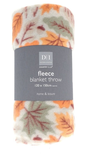 Autumn Leaves Fleece Blanket Throw, 120x150cm - Green