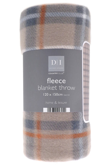 Tartan Check Fleece Blanket Throw, 120x150cm - Natural