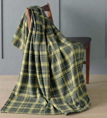Highland Tartan Check Flannel Blanket Throw, 120x150cm, Green
