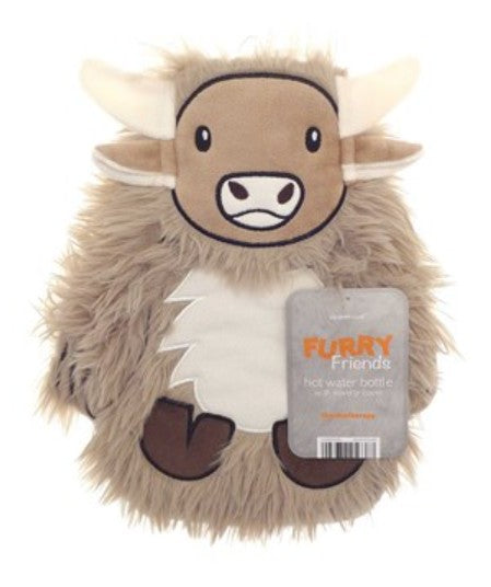 Highland Cow Hot Water Bottle Neck Body Shoulder Warmer + Novelty Cover Natural