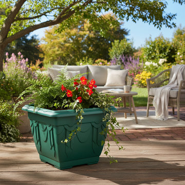38cm Green Plastic Venetian Flower Pot Square Planter