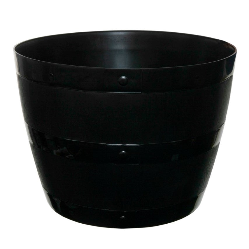 34cm Black Barrel Plastic Planter