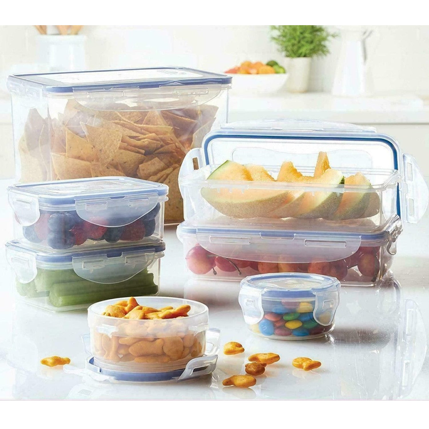 Lock & Lock Set of 7 Food Storage Containers with Lids Airtight Stackable Clear