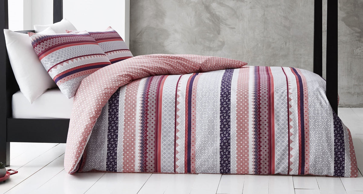Gabrielle Duvet Cover Set, King, Red Grey Purple