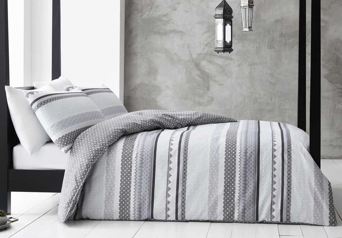 Gabrielle Duvet Cover Set, King, Charcoal & Silver Grey