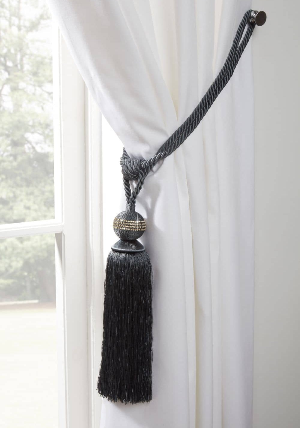 2 x Diamante Crystal Tassel Tie Backs - Galaxy Graphite
