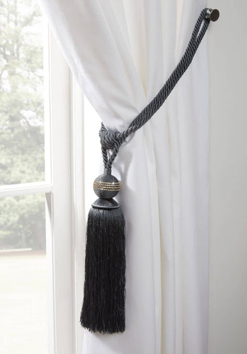 2 x Diamante Crystal Tassel Tie Backs - Galaxy Graphite