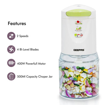 400W White Multi Chopper 0.5L Jar Mini Food Processor