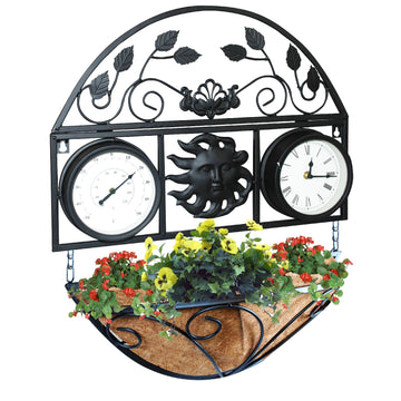 Decorative Garden Wall Planter With Clock And Thermometer