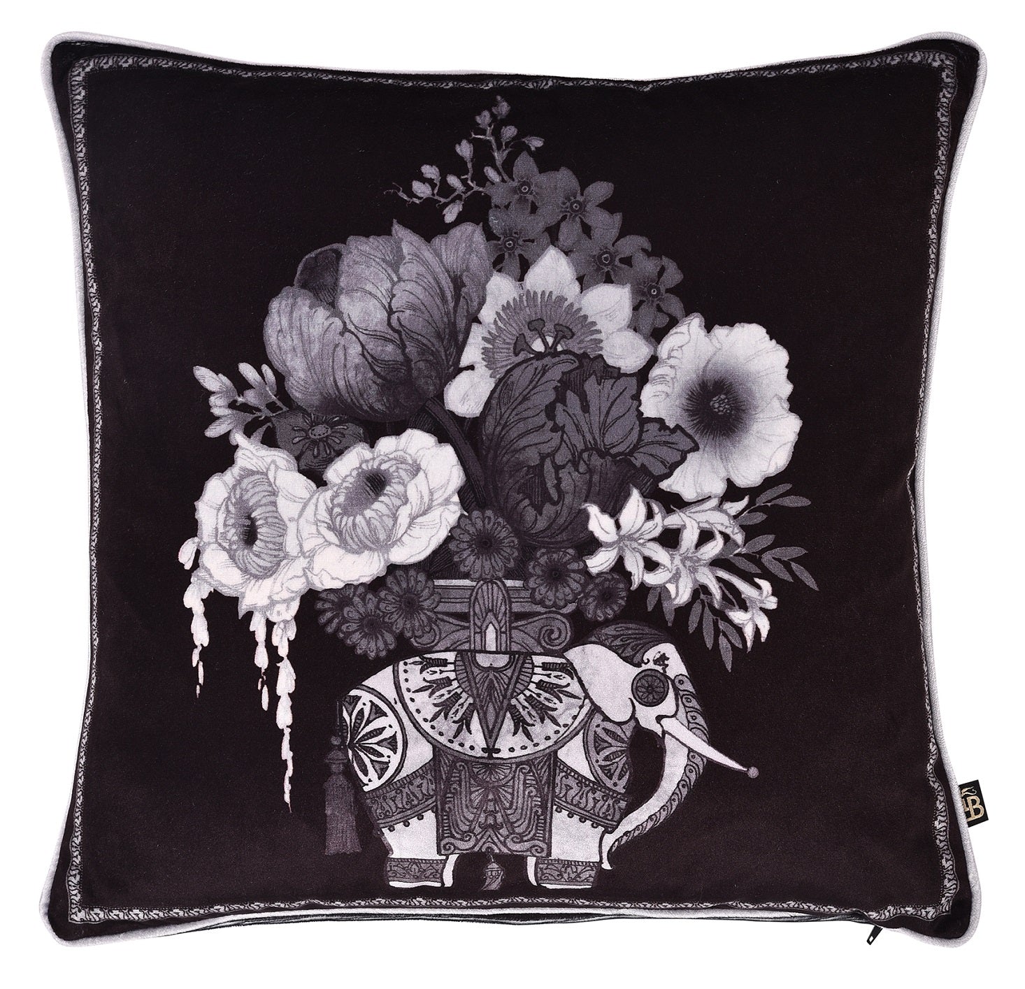 Laurence Llewelyn-Bowen Velvet Elephant Filled Cushion 43x43cm - Black