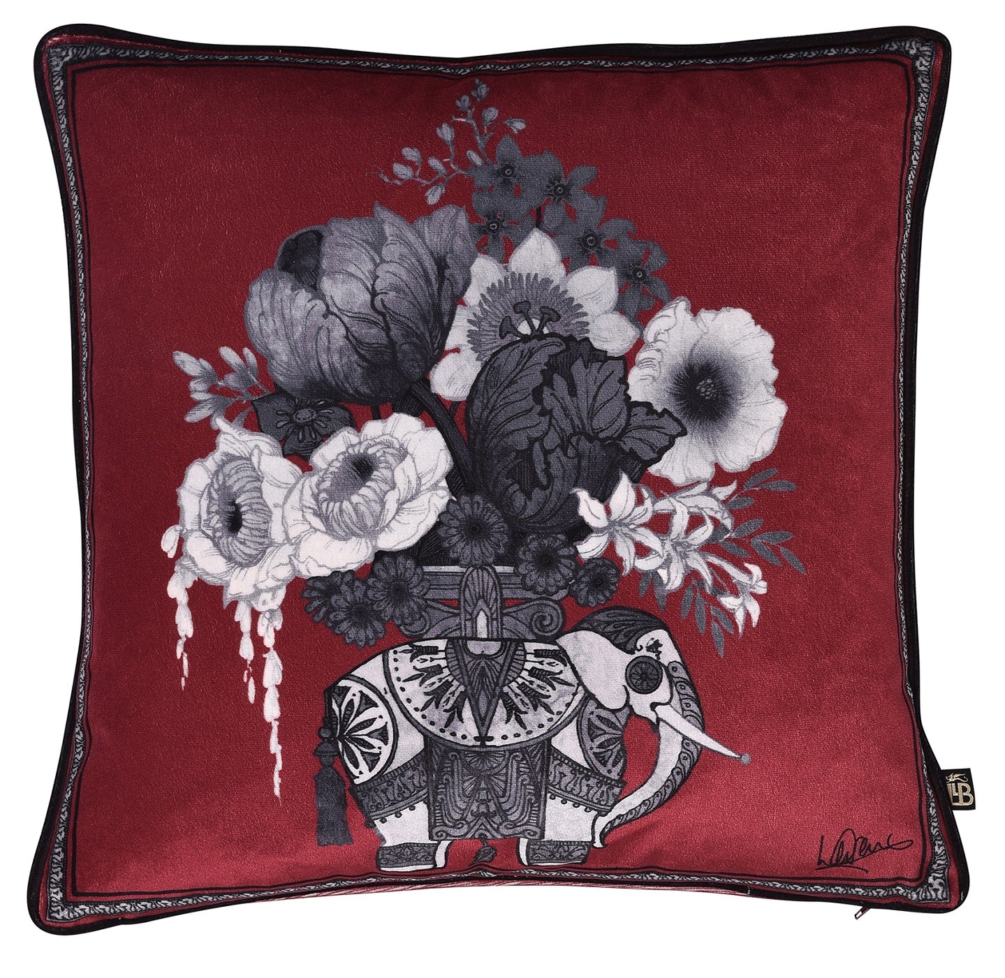 Laurence Llewelyn-Bowen Velvet Elephant Filled Cushion 43x43cm - Red