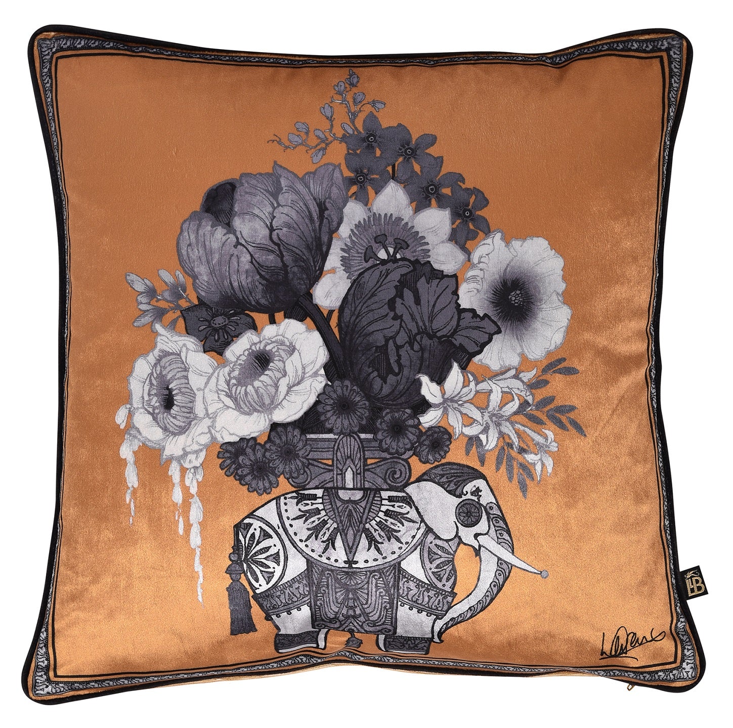 Laurence Llewelyn-Bowen Velvet Elephant Filled Cushion 43x43cm - Gold