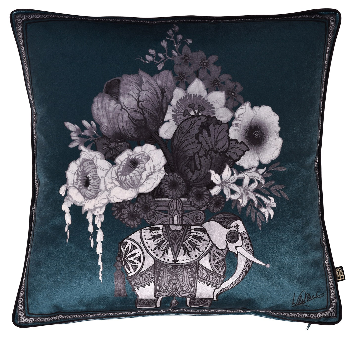 Laurence Llewelyn-Bowen Velvet Elephant Filled Cushion 43x43cm - Green