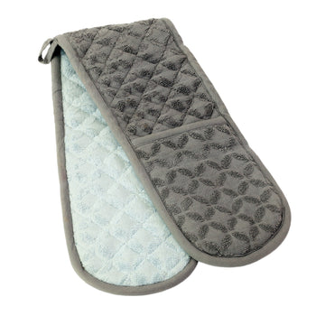 Retro Double Oven Gloves 100% Cotton, Grey