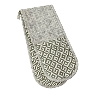 Geometric Double Oven Gloves 100% Cotton, Grey