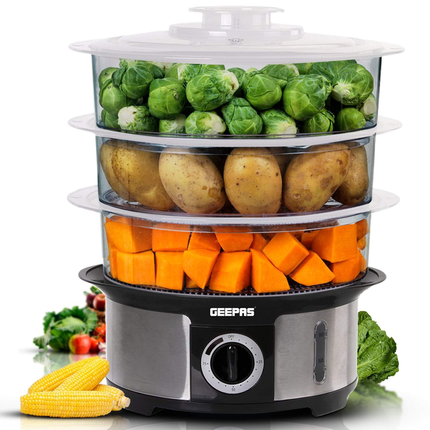 12L Food Steamer Electric 3 Tier Cooker Vegetable Fish Stainless Steel