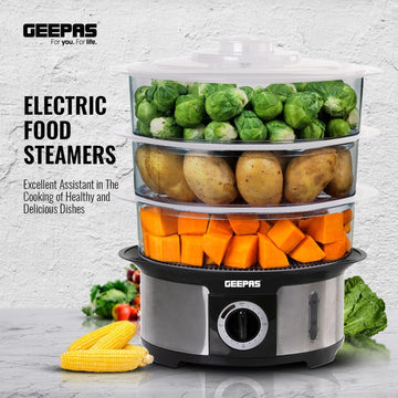 12L Food Steamer Electric 3 Tier Cooker Vegetable Fish Stainless Steel