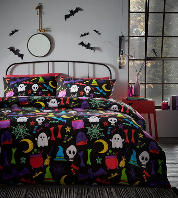 Halloween Glow In The Dark Duvet Cover Set, Double, Black